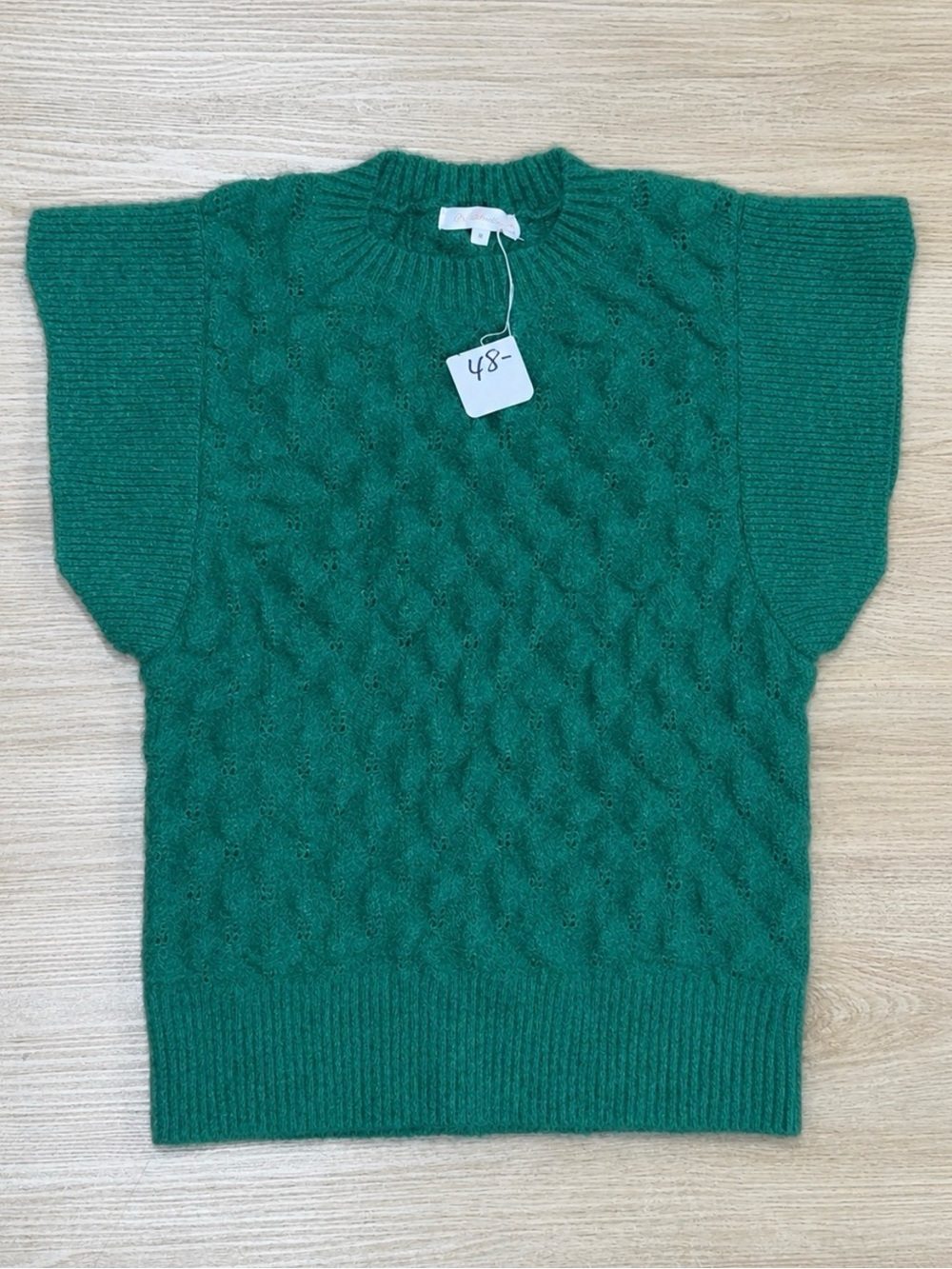 Ces Femme Emerald Green Cable Knit Short Sleeve Sweater